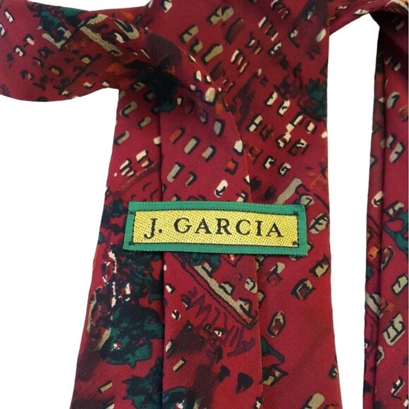 2/$15 J. Garcia Mens Holiday Necktie Red 57.75" Green Trees Winter Tie 100% Silk - Picture 4 of 6